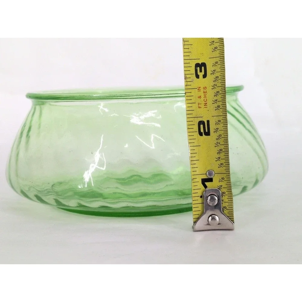 Vtg Uranium Glass Anchor Hocking Spiral Optic Green Candy Dish  Bowl from 1930s